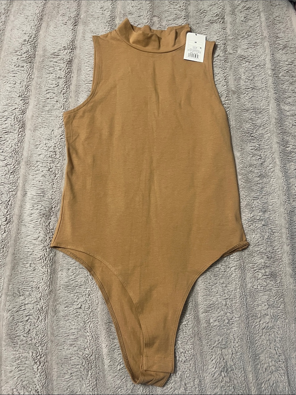 Mock Neck One-Piece Bodysuit - Camel